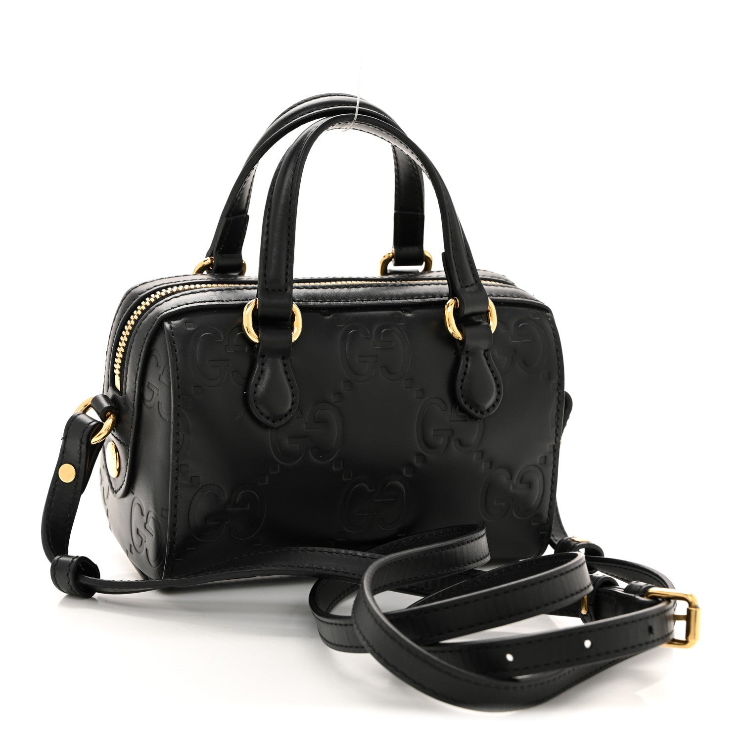 Gucci Calfskin Jumbo GG Embossed Super Mini Top Handle Bowler Bag Black 3 of 12