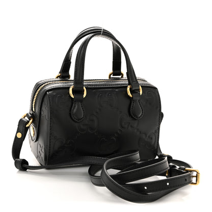 Gucci Calfskin Jumbo GG Embossed Super Mini Top Handle Bowler Bag Black 3 of 12