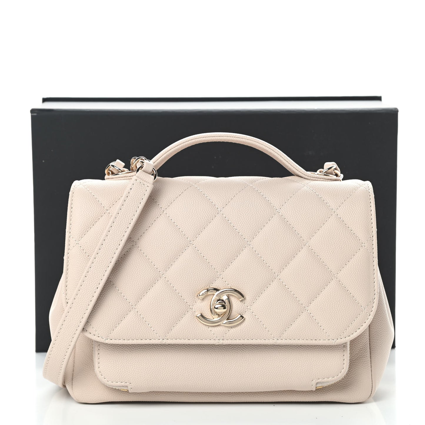 Caviar Quilted Medium Business Affinity Flap Light Beige