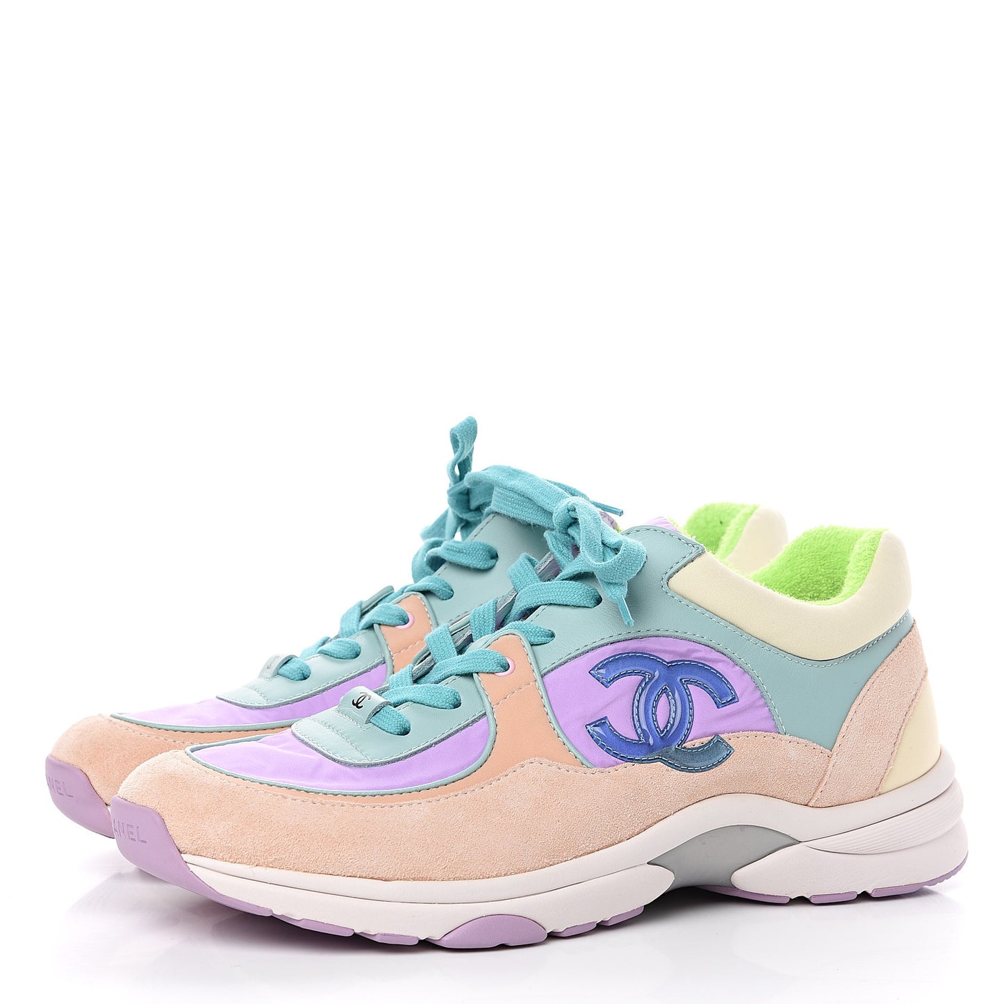 Nylon Lambskin Suede Calfskin CC Sneakers 40.5 Green Purple Pink