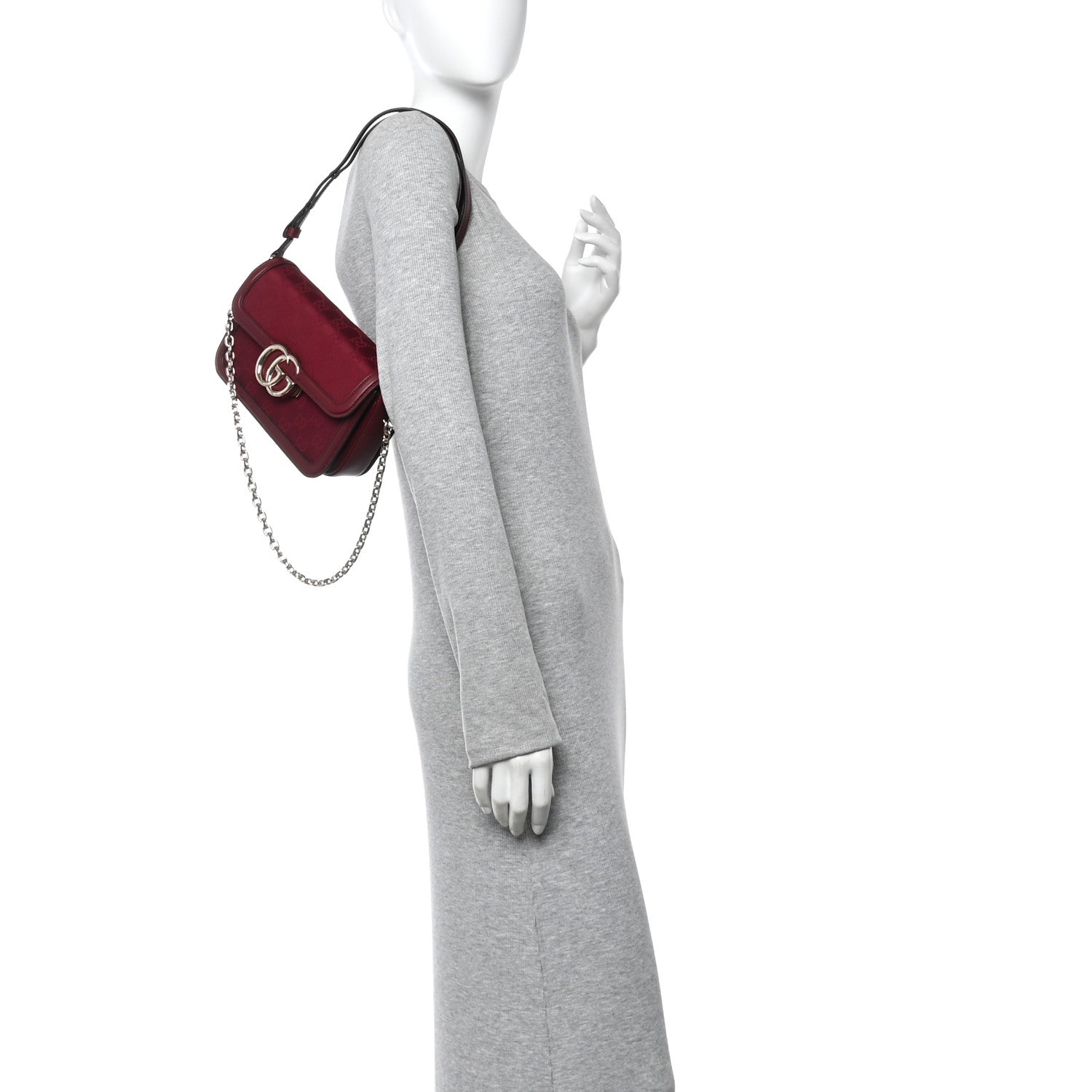 Gucci Crepe Wool Silk GG Monogram Go Small Shoulder Bag Rosso Ancora 2 of 10