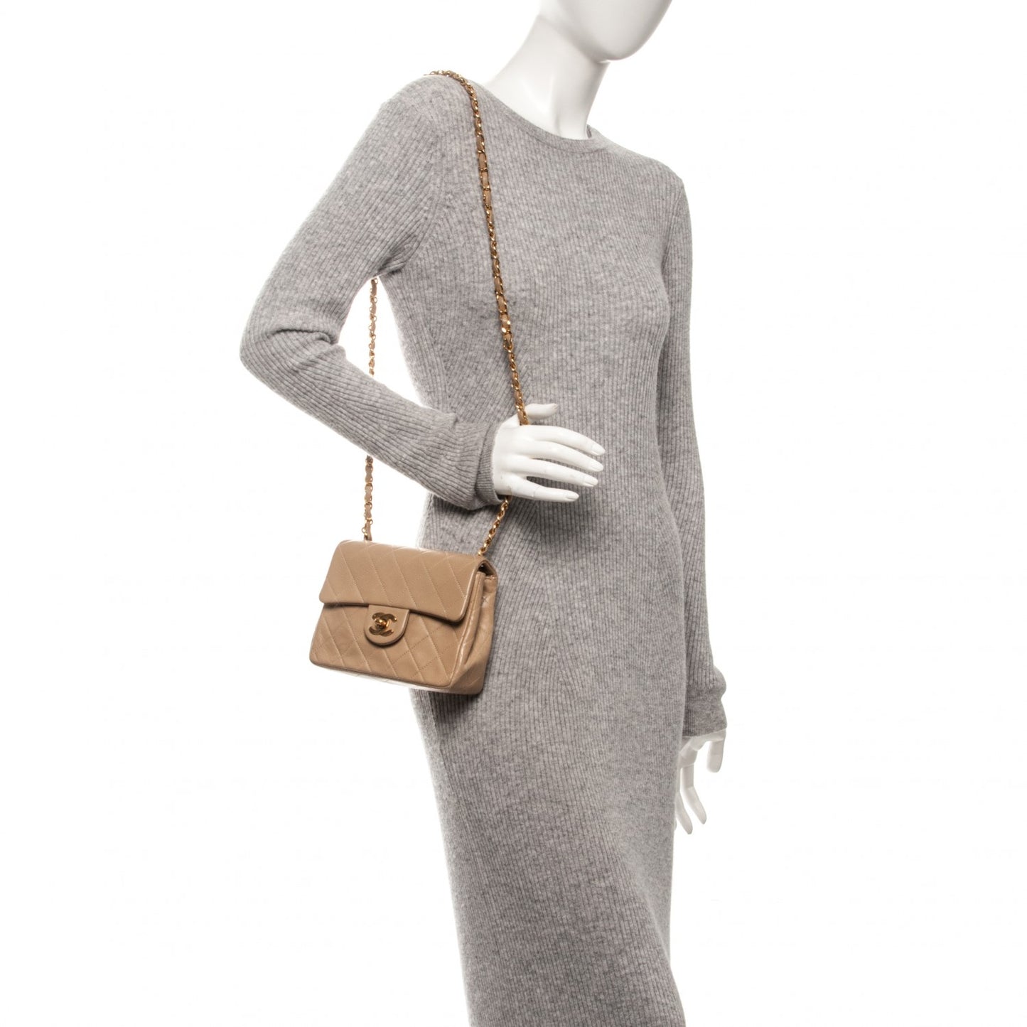Lambskin Quilted Mini Square Flap Beige