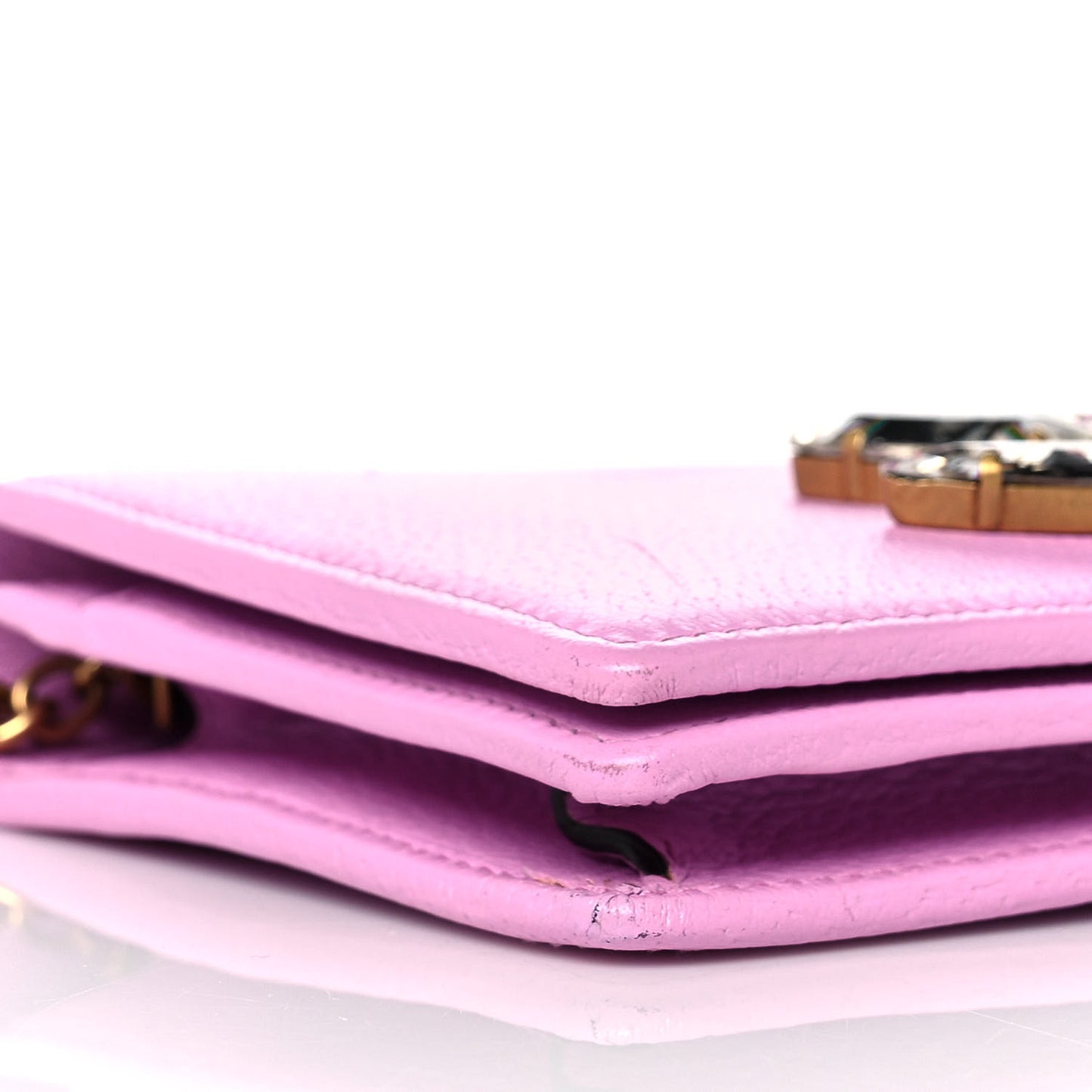 Calfskin Marquise Crystals Mini GG Chain Wallet Malva