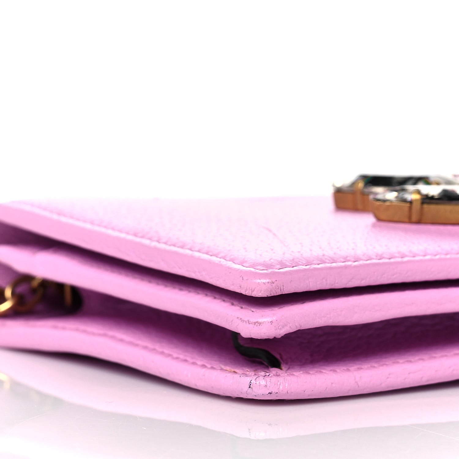 Gucci Calfskin Marquise Crystals Mini GG Chain Wallet Malva 7 of 9