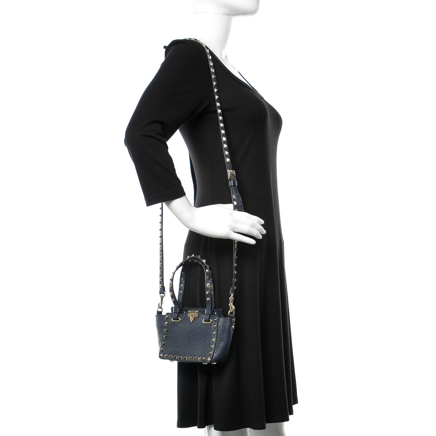 Pebbled Calfskin Micro Rockstud Tote Deep Denim
