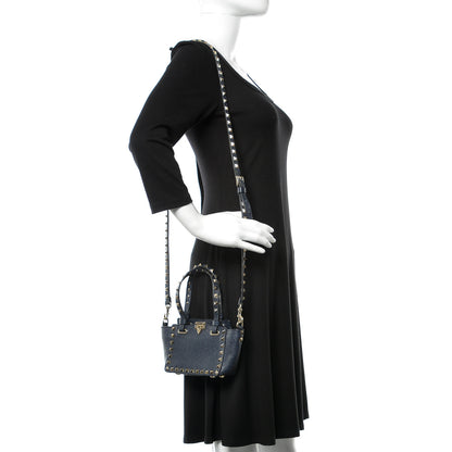Valentino Garavani Pebbled Calfskin Micro Rockstud Tote Deep Denim 2 of 10