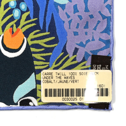 Hermes Silk Under The Waves Scarf 90 Cobalt Jaune Vert 3 of 6