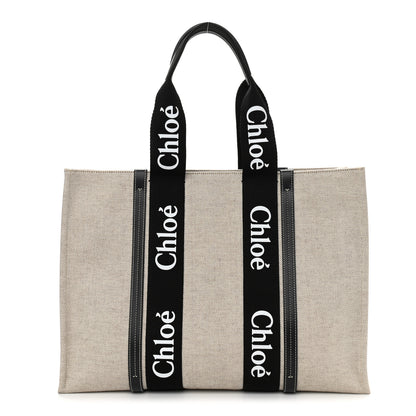Chloe Cotton Calfskin Large Woody Ribbon Tote Black Blue 1 of 12