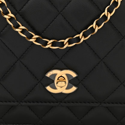 Chanel Lambskin Quilted CC Pearl Crush Wallet on Chain WOC Black 9 of 11