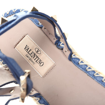 Valentino Garavani Grained Calfskin Rockstud Ankle Strap Espadrille Flat Sandals 40 Baltique 8 of 10