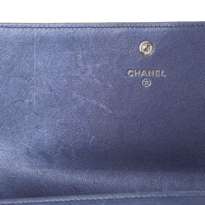 Chanel Metallic Sheepskin Chevron Quilted Mademoiselle Vintage Flap Wallet Navy 9 of 12
