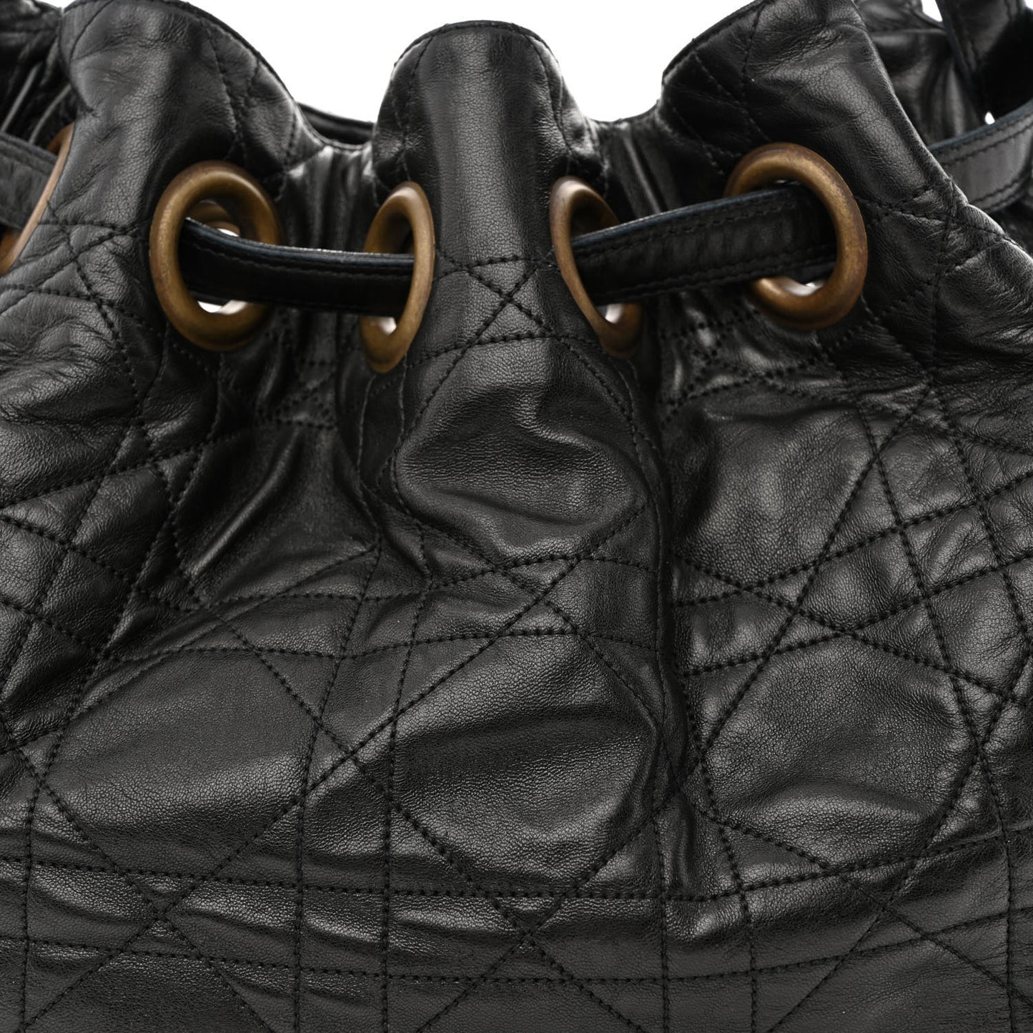 Lambskin Cannage Drawstring Bag Black