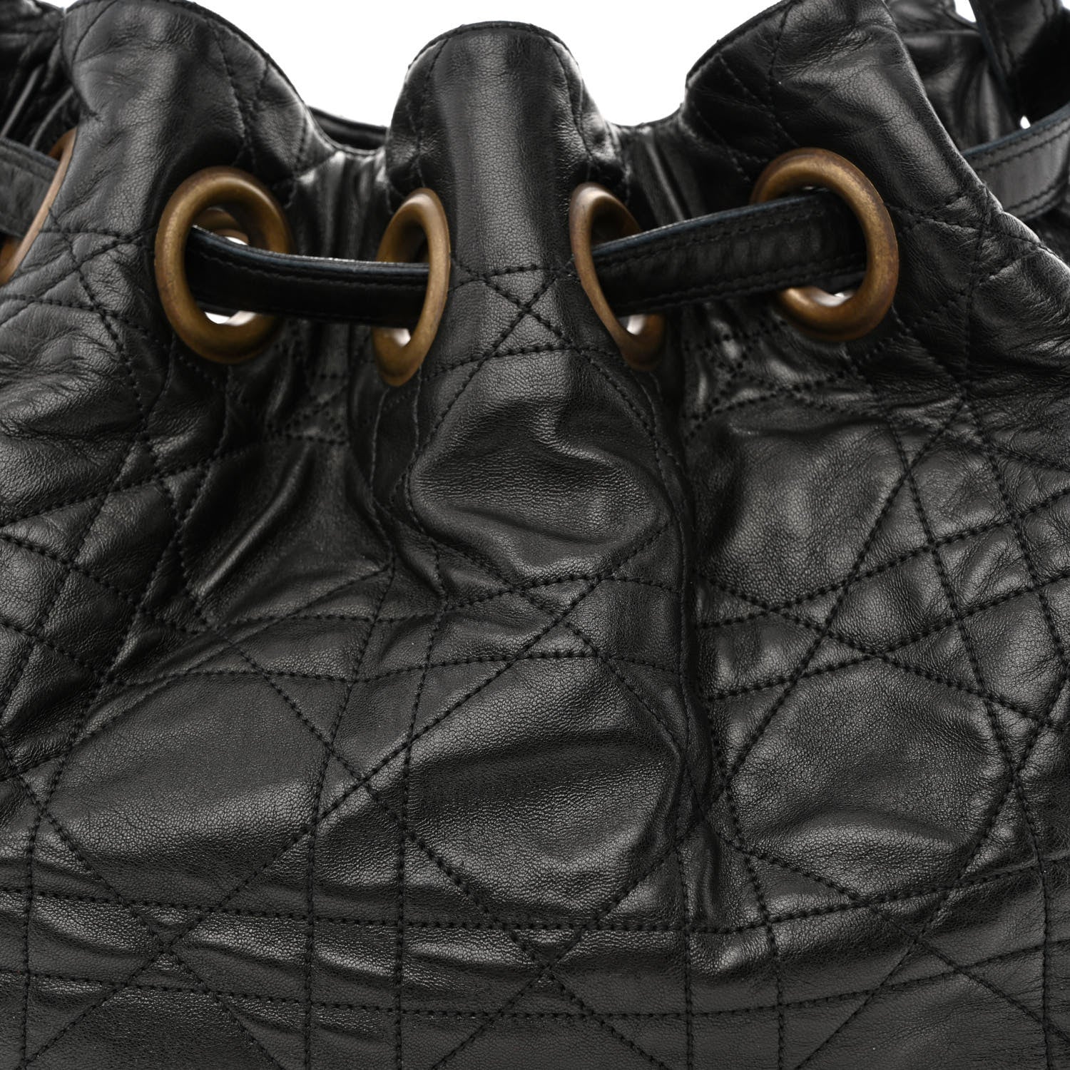 Christian Dior Lambskin Cannage Drawstring Bag Black 8 of 11