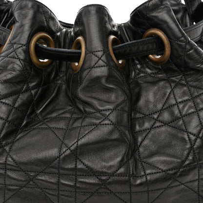 Christian Dior Lambskin Cannage Drawstring Bag Black 8 of 11