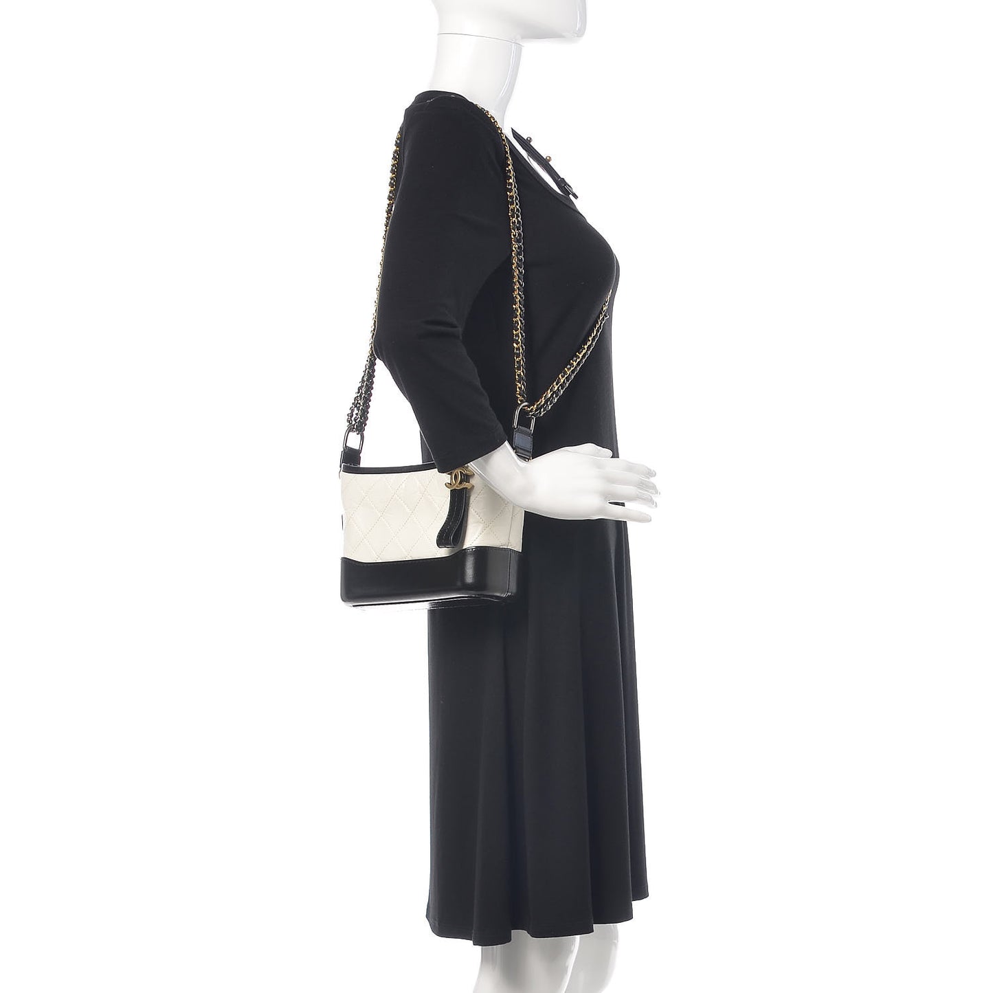 Aged Calfskin Quilted Small Gabrielle Hobo Black White