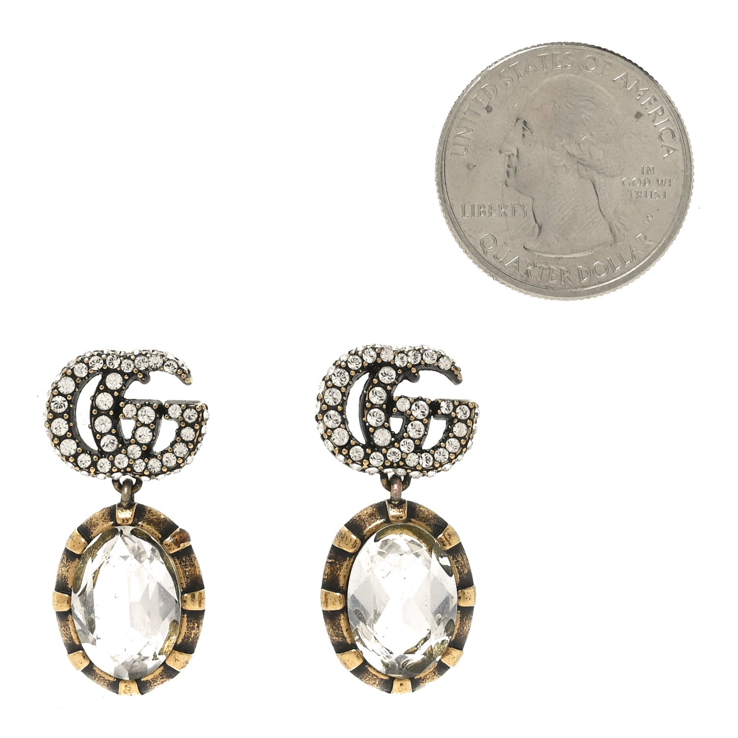 Metal Crystal Double G Drop Earrings Aged Gold