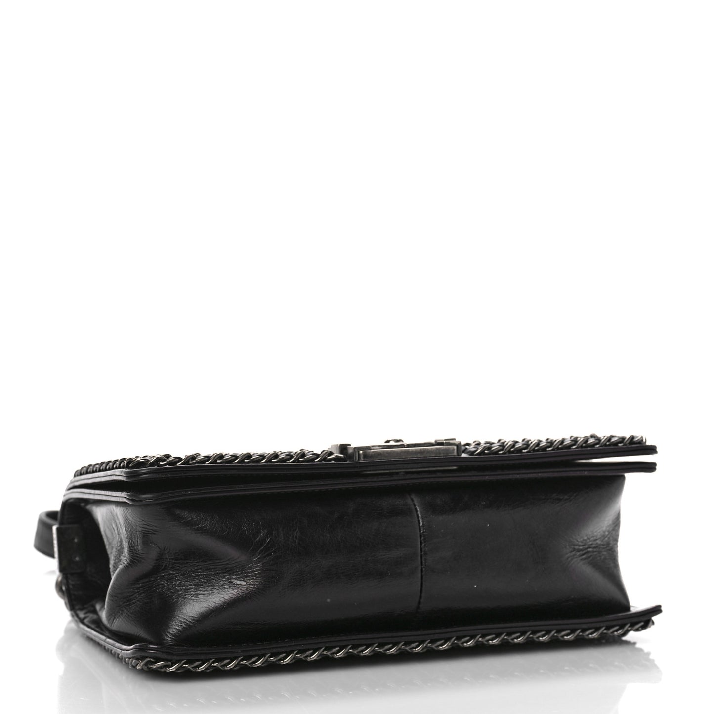 Glazed Calfskin Quilted Medium Boy Chained Flap Black