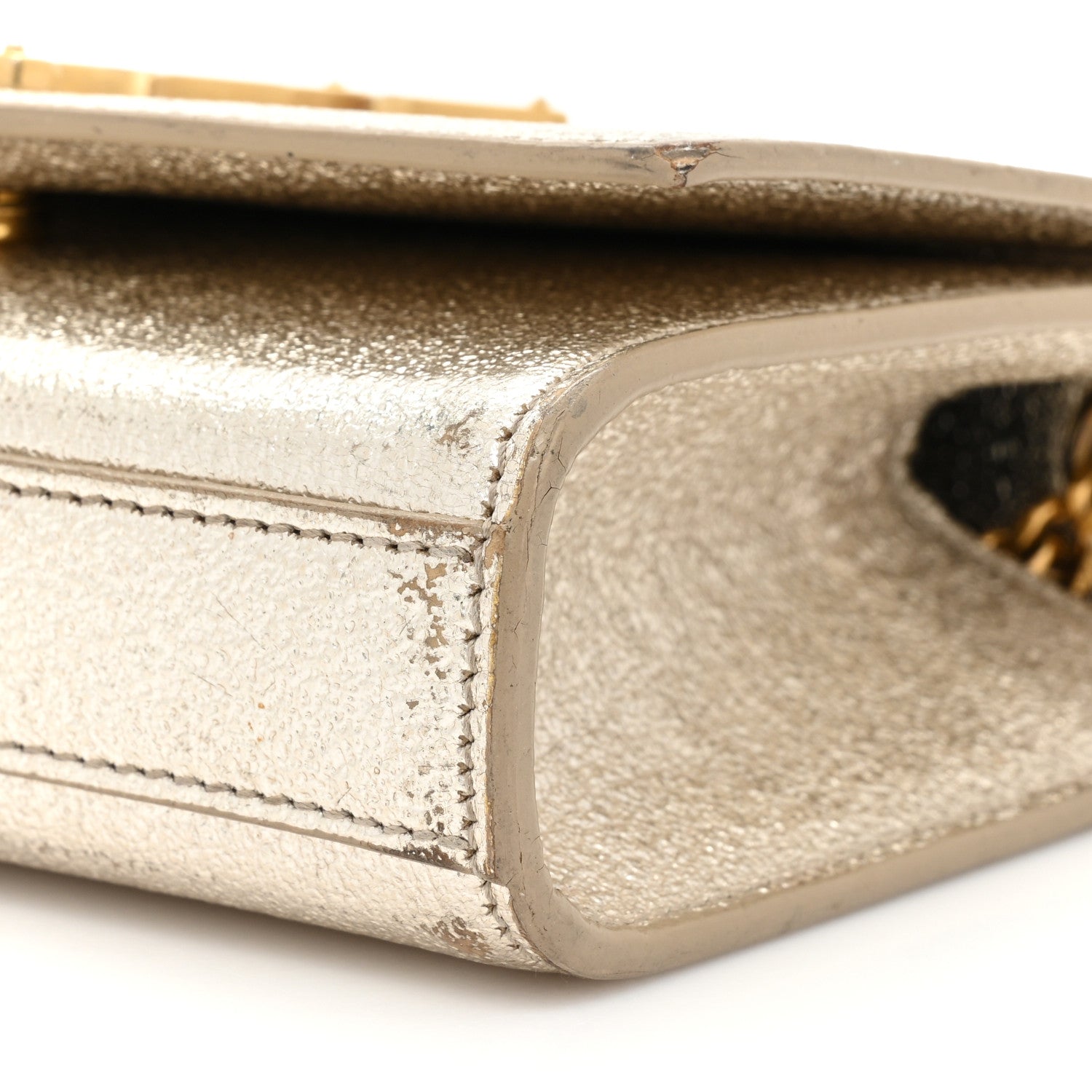 Saint Laurent Metallic Calfskin Small Classic Monogram Kate Satchel Pale Gold 7 of 17