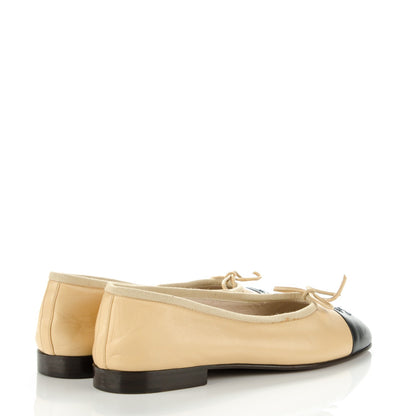 Chanel Lambskin Cap Toe Ballerina Flats 36.5 Beige Black 4 of 11