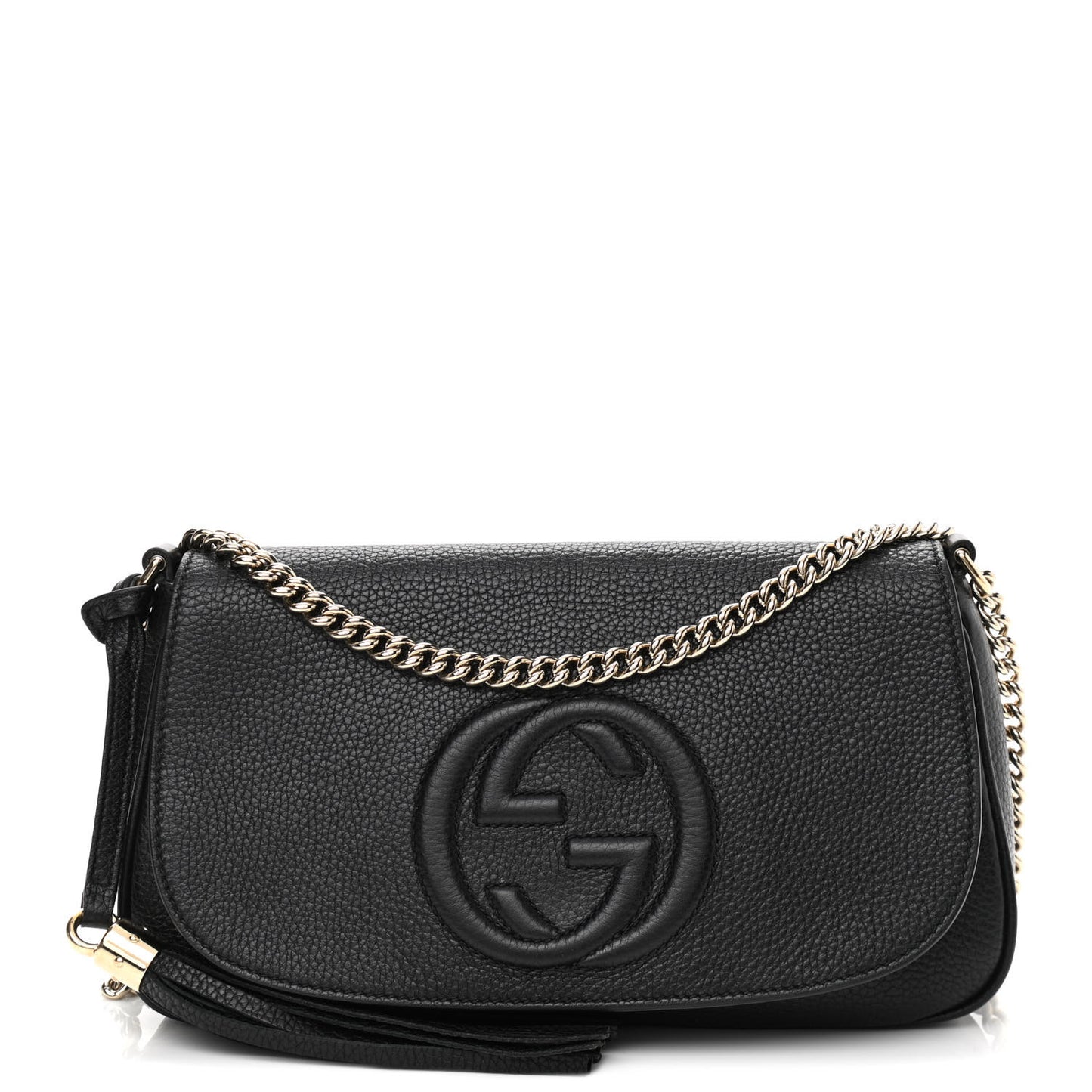 Pebbled Calfskin Medium Soho Flap Crossbody Black