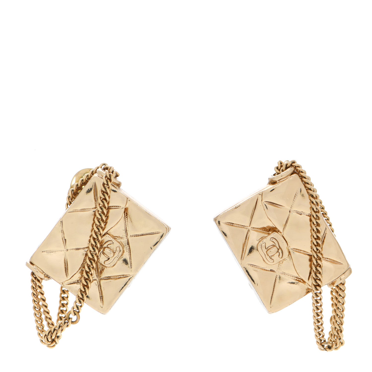 Chanel CC Quilted Flap Bag Clip On Earrings Gold 1 of 4