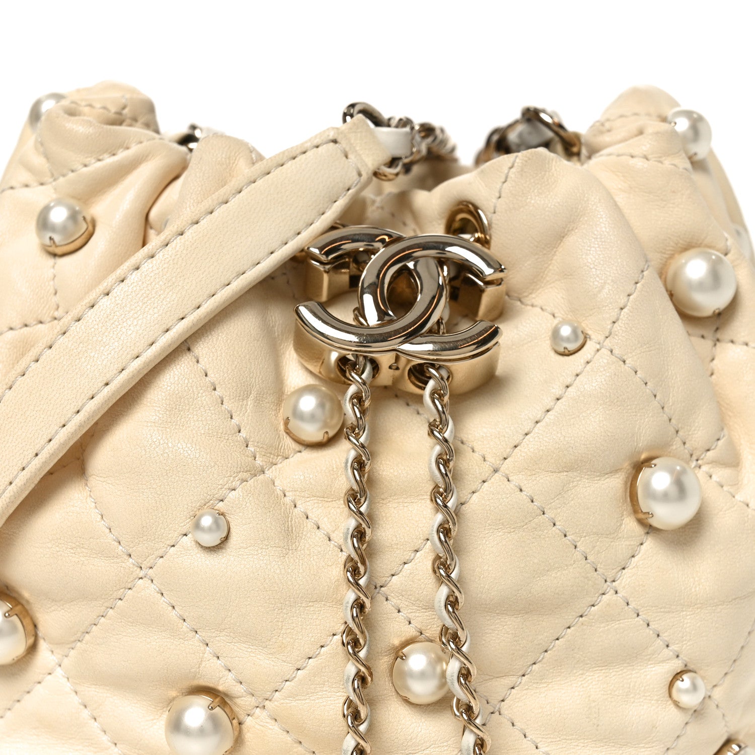 Chanel Lambskin Quilted Pearl Mini About Pearls Drawstring Bag White 8 of 10