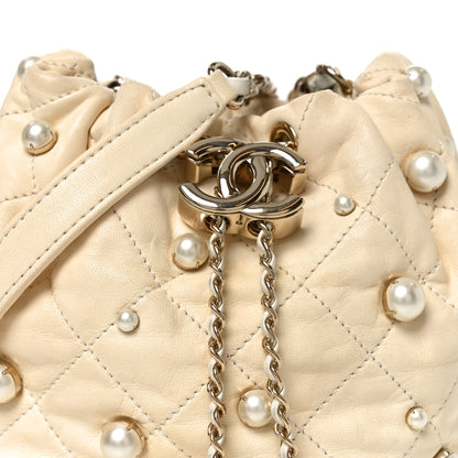 Chanel Lambskin Quilted Pearl Mini About Pearls Drawstring Bag White 8 of 10