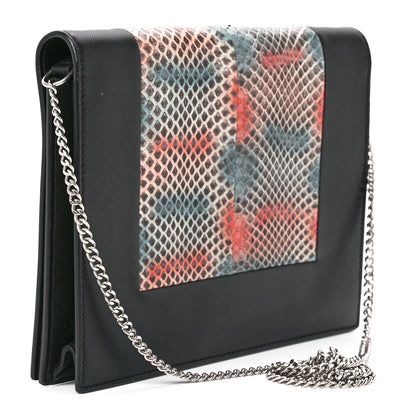 Celine Snakeskin Smooth Lambskin Frame Evening Chain Clutch Black Multicolor 3 of 10