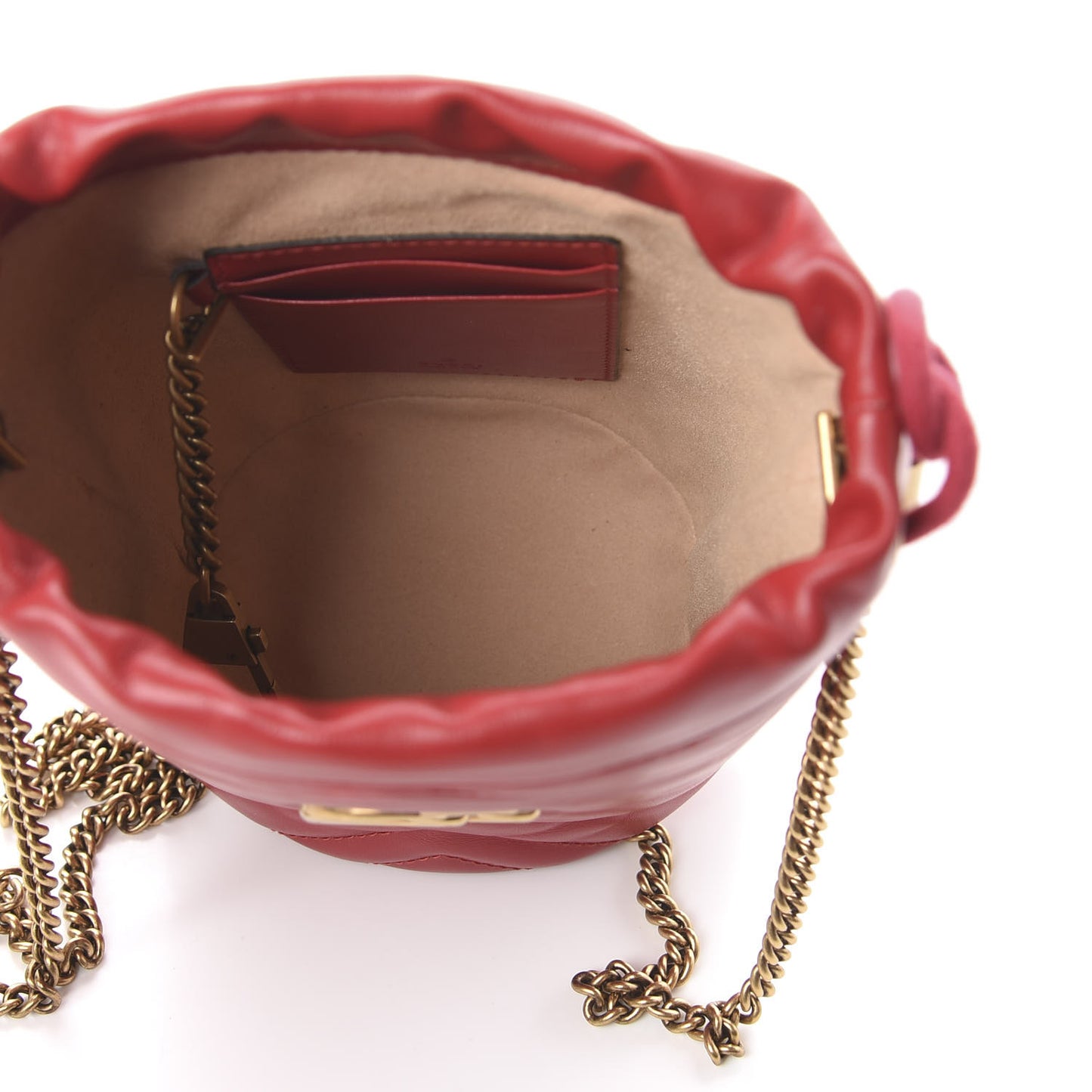 Calfskin Matelasse Mini GG Marmont 2.0 Bucket Bag Hibiscus Red