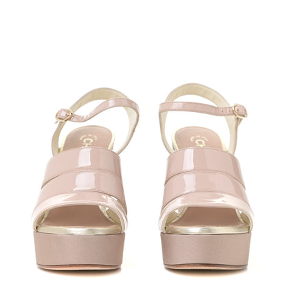 Chanel Patent Calfskin Pearl CC Wedge Sandals 39 Light Pink 5 of 14