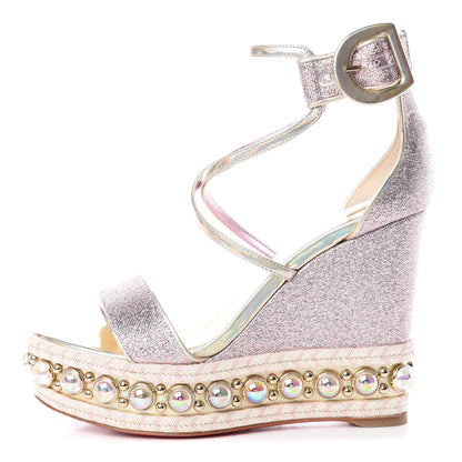 Christian Louboutin Lurex Chocazeppa 120 Platform Wedge Sandals 37 Lupin 1 of 9