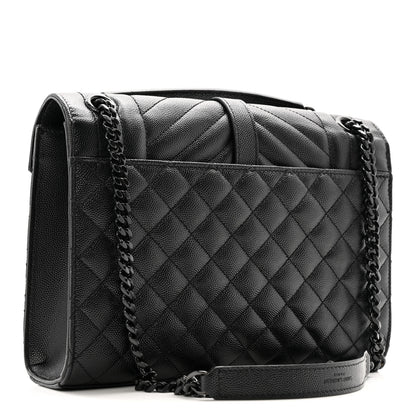 Saint Laurent Grain De Poudre Textured Mixed Matelasse Triquilt Medium Monogram Monochrome Satchel Black 3 of 15