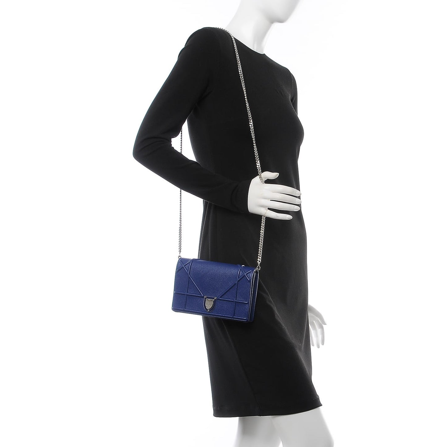 Grained Calfskin Diorama Wallet on Chain Pouch Blue
