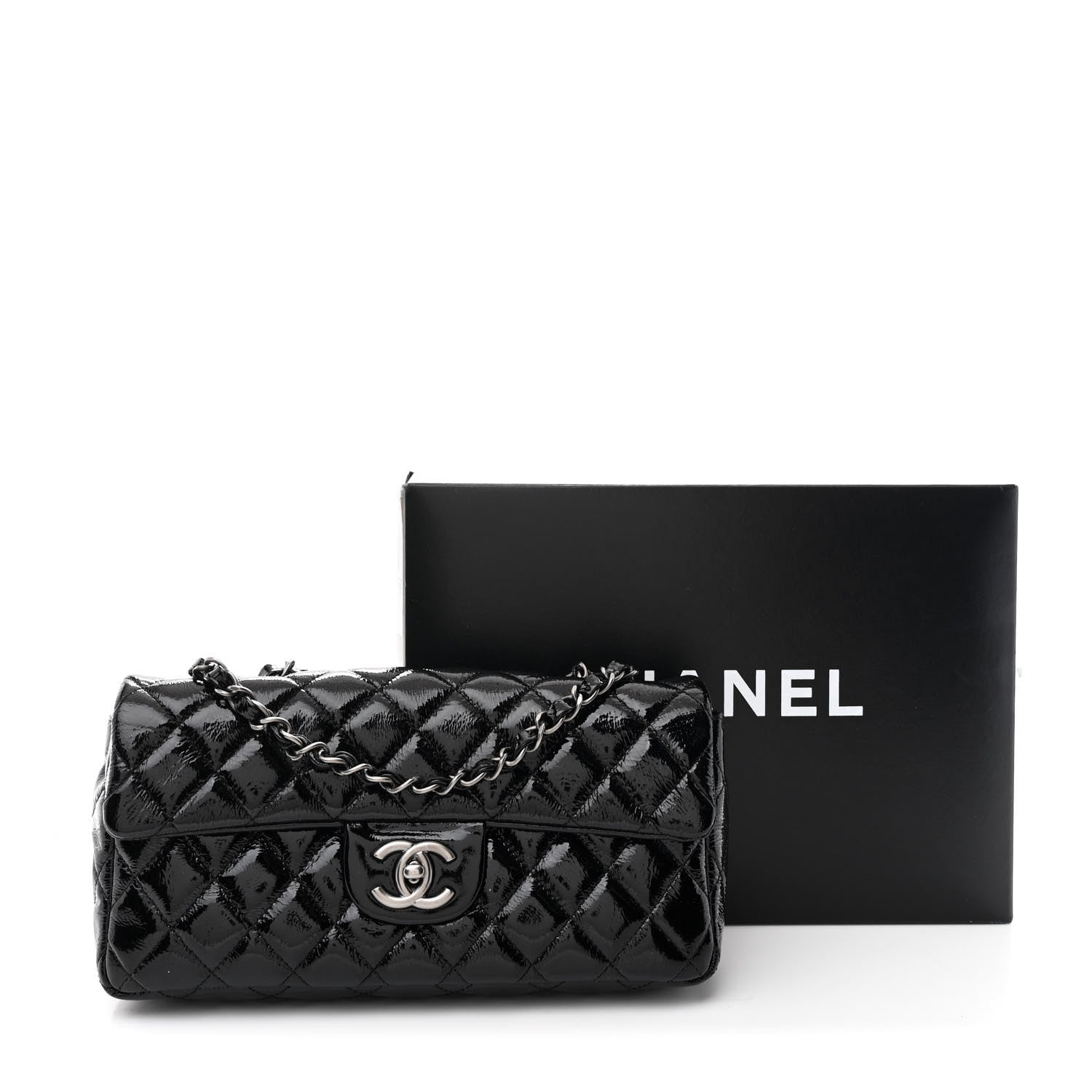 Chanel Crinkled Patent Quilted East West Flap Black 10 of 10
