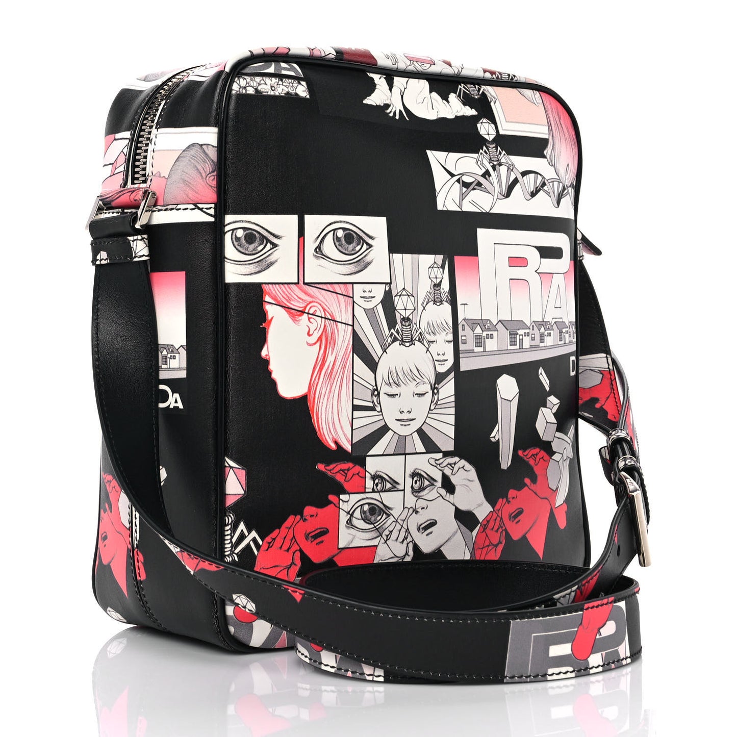 X JAMES JEAN Vitello DNA Flat Messenger Bag Black