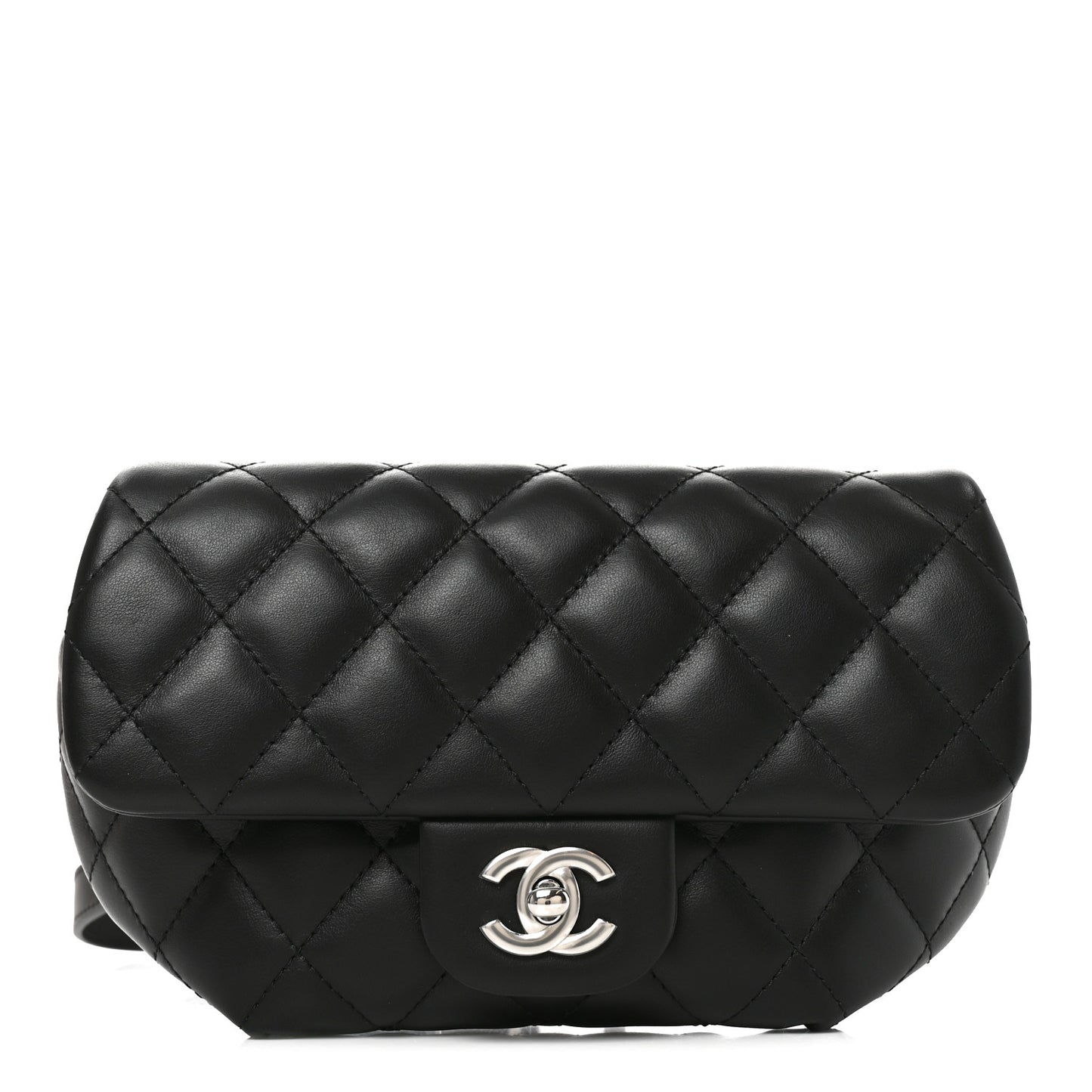Calfskin Quilted CC Uniform Flap Belt Bag Black