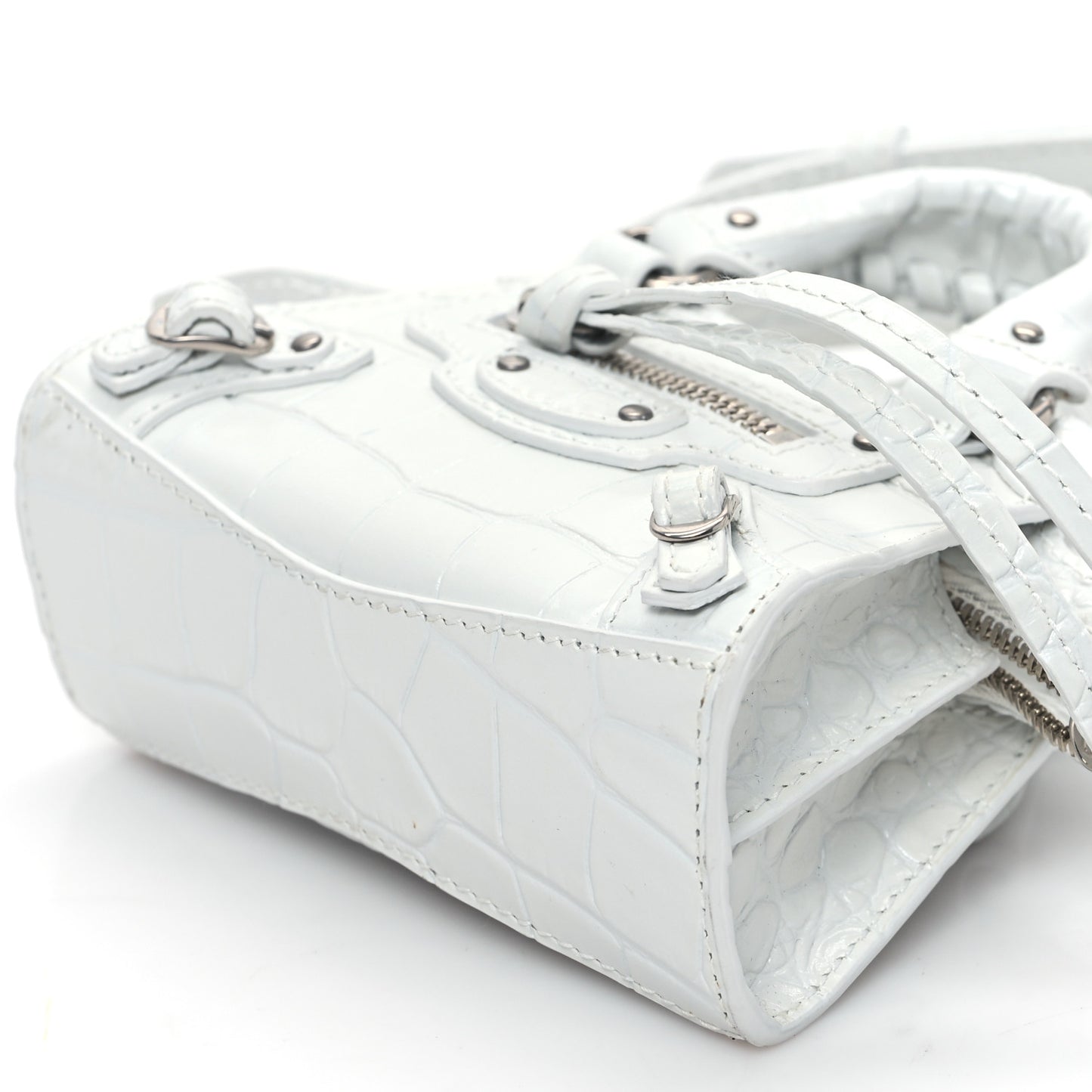 Extra Supple Calfskin Crocodile Embossed Neo Classic Silver Hardware Super Nano City Crossbody White