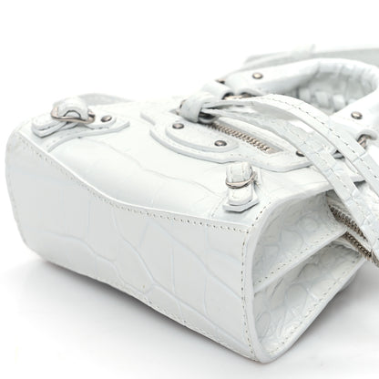 Balenciaga Extra Supple Calfskin Crocodile Embossed Neo Classic Silver Hardware Super Nano City Crossbody White 9 of 14