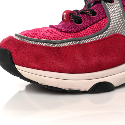 Chanel Mesh Suede Calfskin Grained Calfskin Womens CC Sneakers 37 Dark Pink Silver 9 of 13