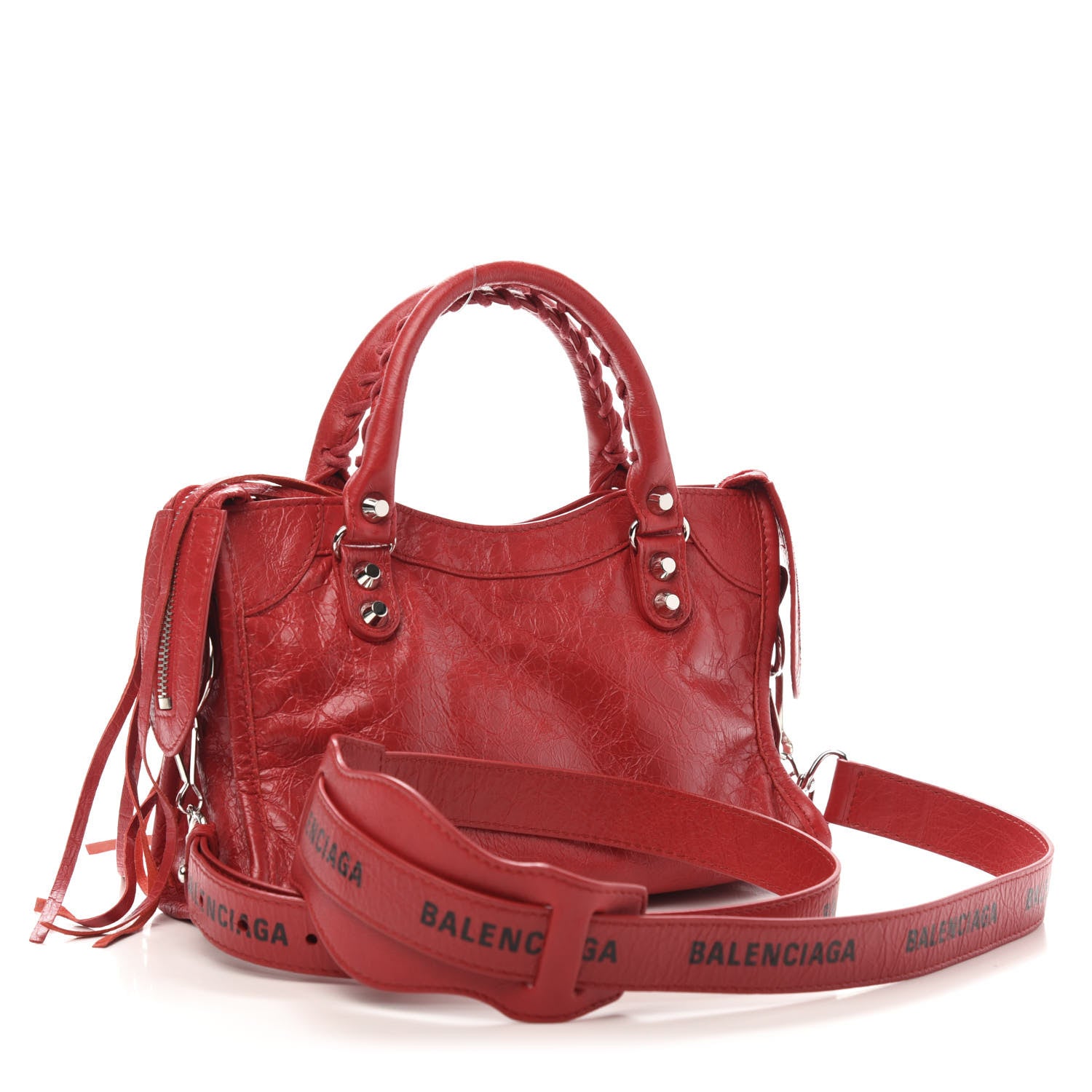 Balenciaga Agneau Classic Silver Hardware Mini City Logo Strap Rouge Cardinal Black 4 of 13