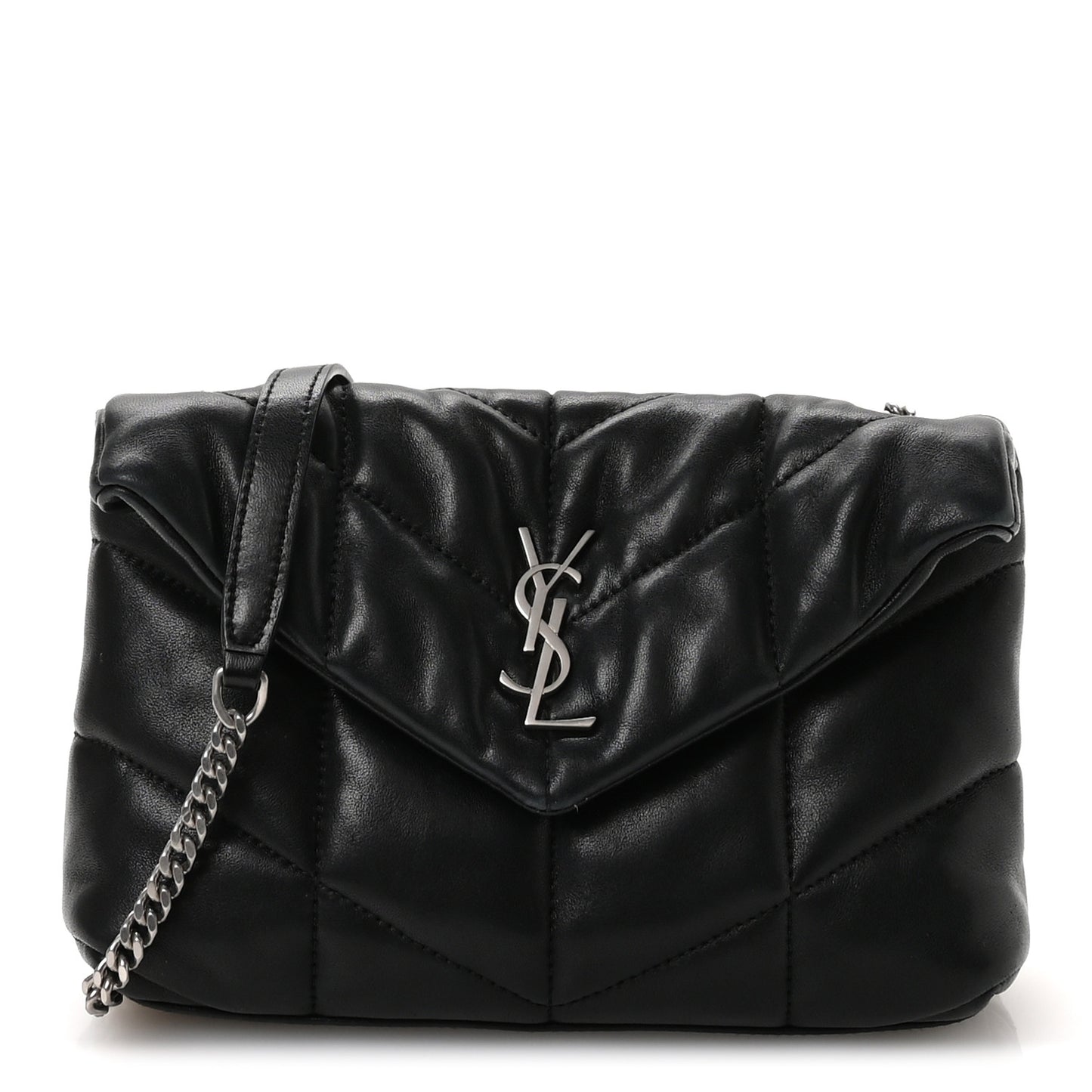 Lambskin Quilted Toy Loulou Puffer Monogram Chain Satchel Black