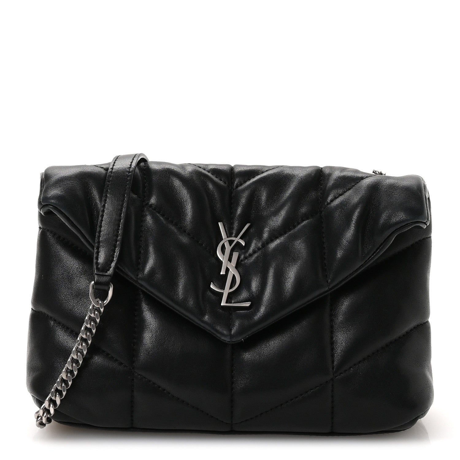 Saint Laurent Lambskin Quilted Toy Loulou Puffer Monogram Chain Satchel Black 1 of 11