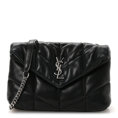 Saint Laurent Lambskin Quilted Toy Loulou Puffer Monogram Chain Satchel Black 1 of 11