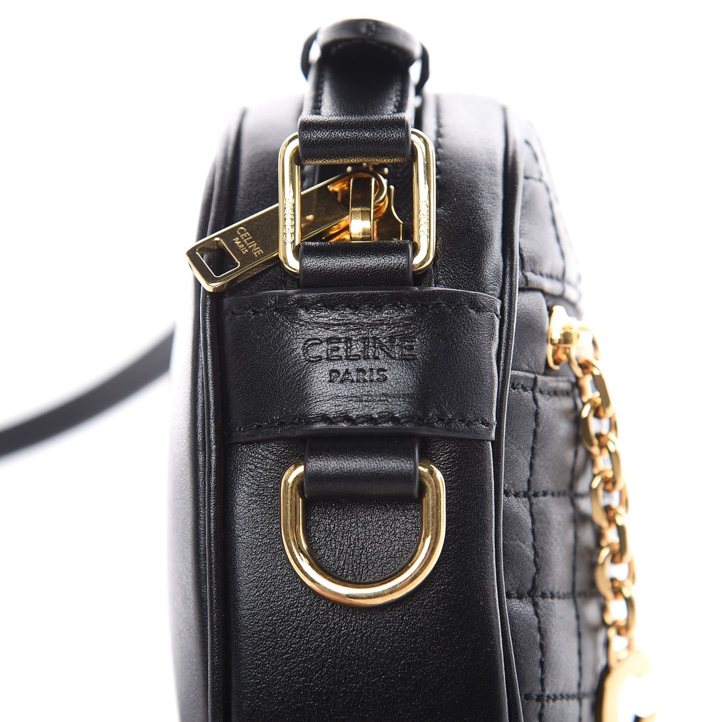 Calfskin Quilted Small C Charm Bag Black