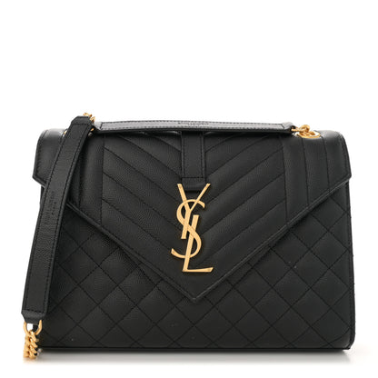 Saint Laurent Grain De Poudre Textured Mixed Matelasse Triquilt Medium Monogram Satchel Black 1 of 12