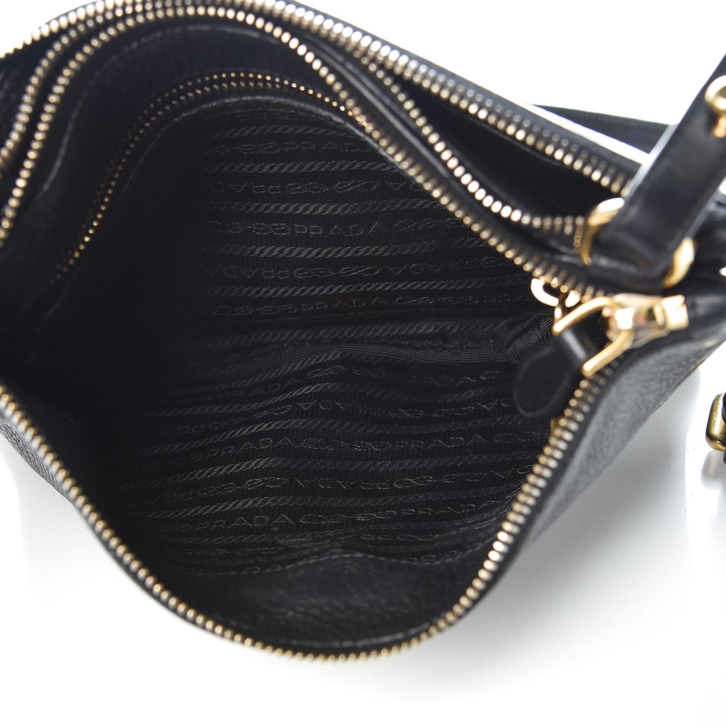 Vitello Phenix Double Zip Crossbody Bag Black