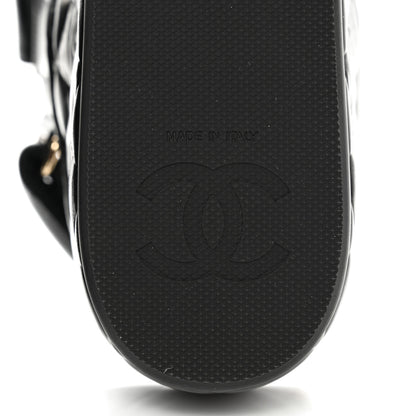 Chanel Shiny Calfskin Logo Platform Sandals 38 Black 6 of 12