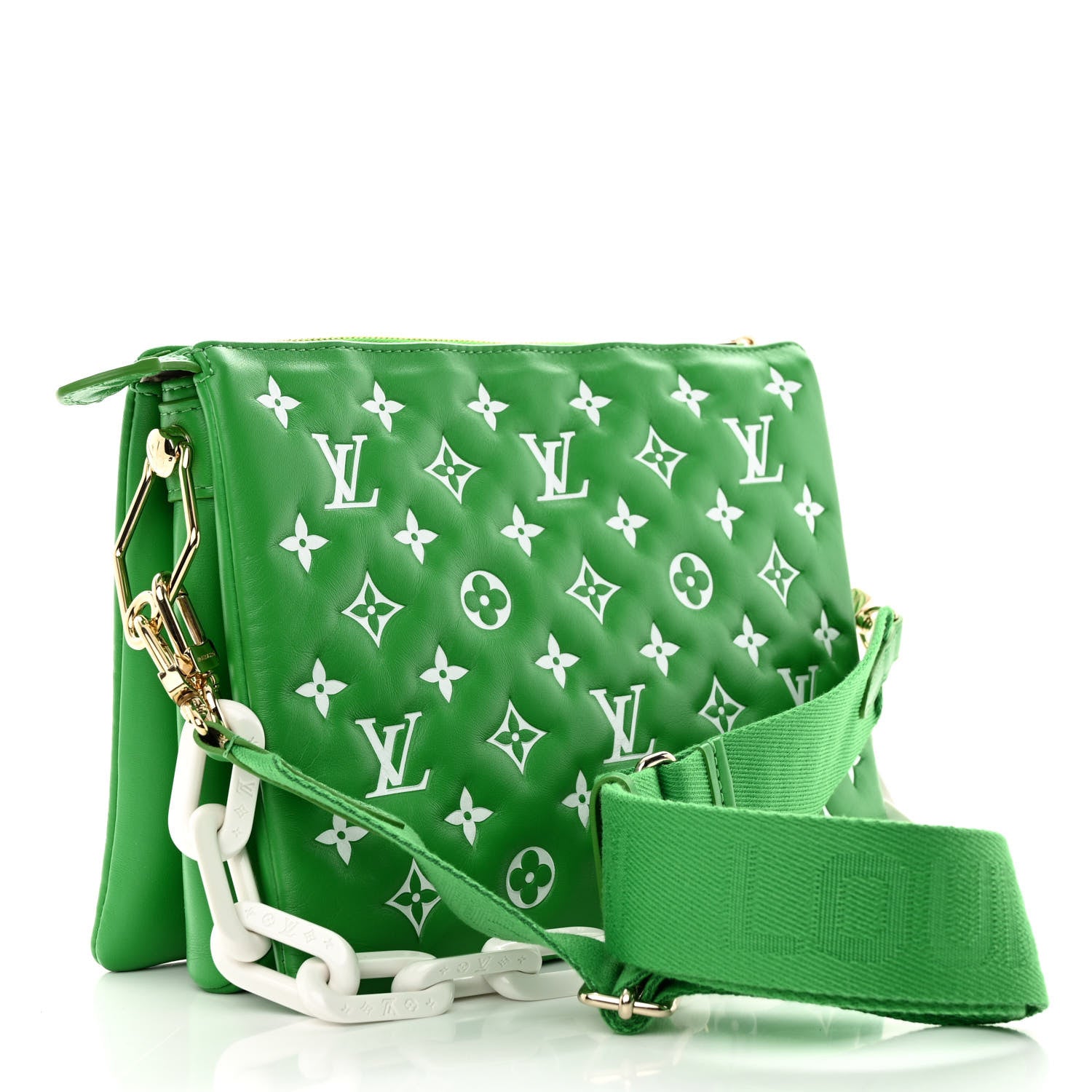 Louis Vuitton Lambskin Embossed Monogram LV Match Coussin PM Green White 3 of 11
