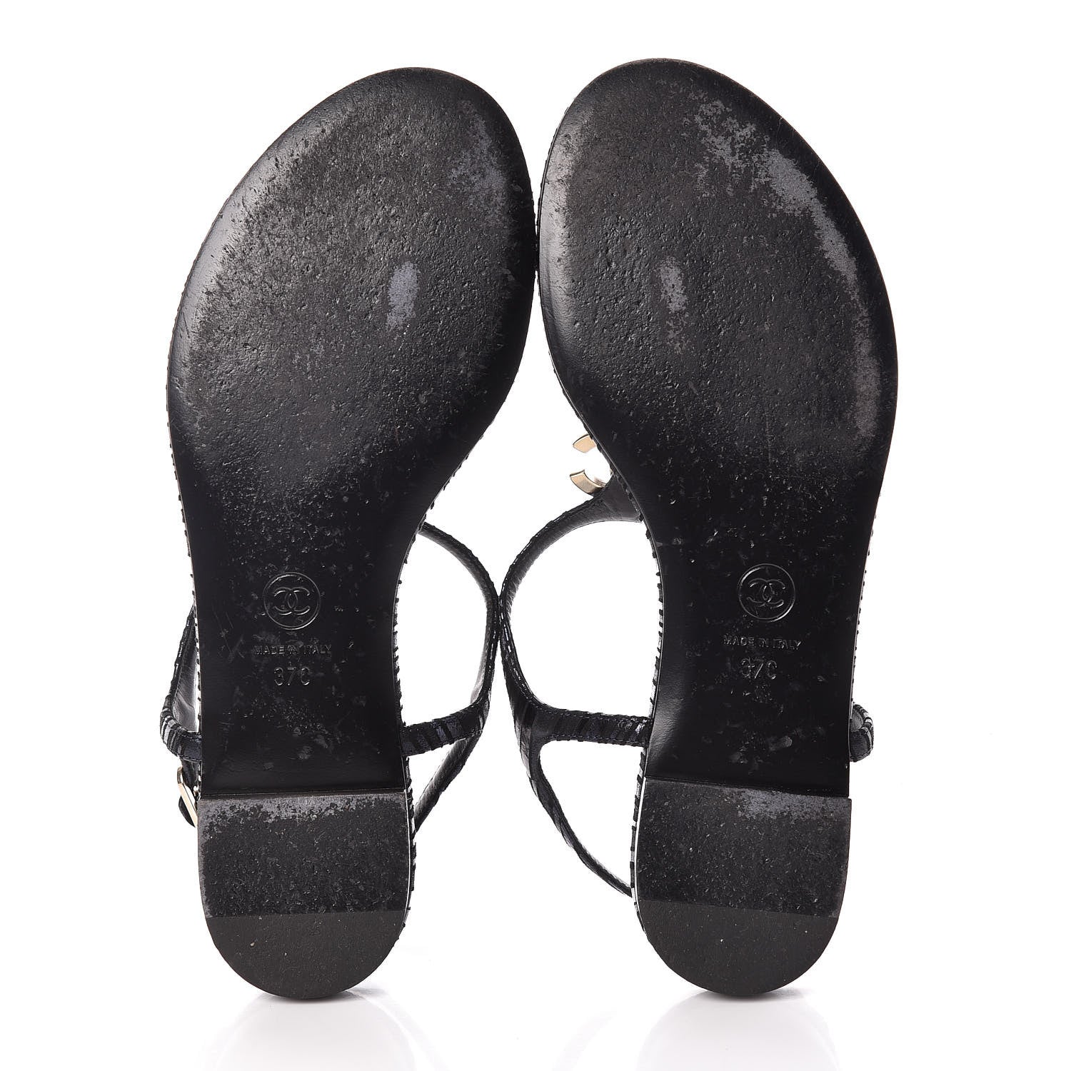 Chanel Fantasy Goatskin Suede CC Chain Thong Sandals 37 Navy Black 7 of 8