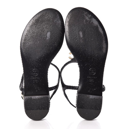 Chanel Fantasy Goatskin Suede CC Chain Thong Sandals 37 Navy Black 7 of 8